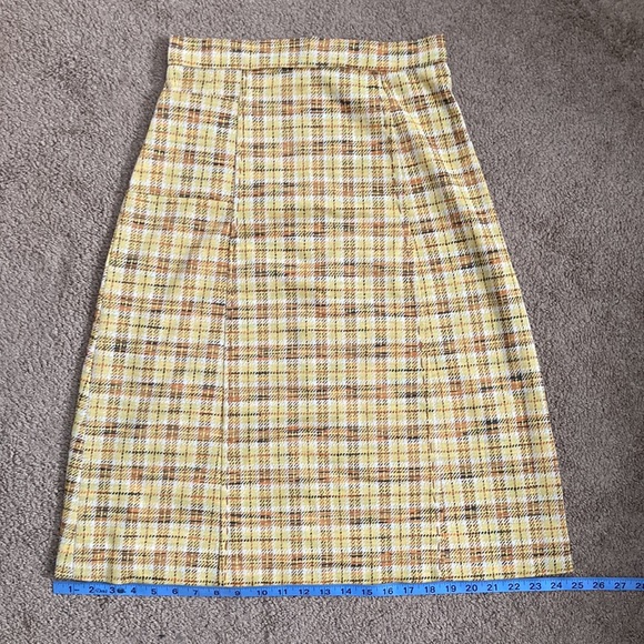 Vintage yellow warm toned plaid high waisted midi skirt, custom measurements - Picture 12 of 13